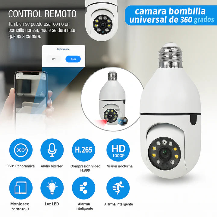 FOCO CAMARA DE SEGURIDAD 360° FULL HD VISION NOCTURNA (Black Friday)