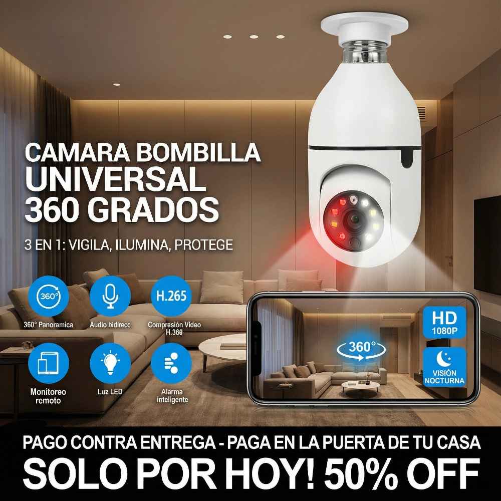 FOCO CAMARA DE SEGURIDAD 360° FULL HD VISION NOCTURNA (🎄 Oferta de Navidad)