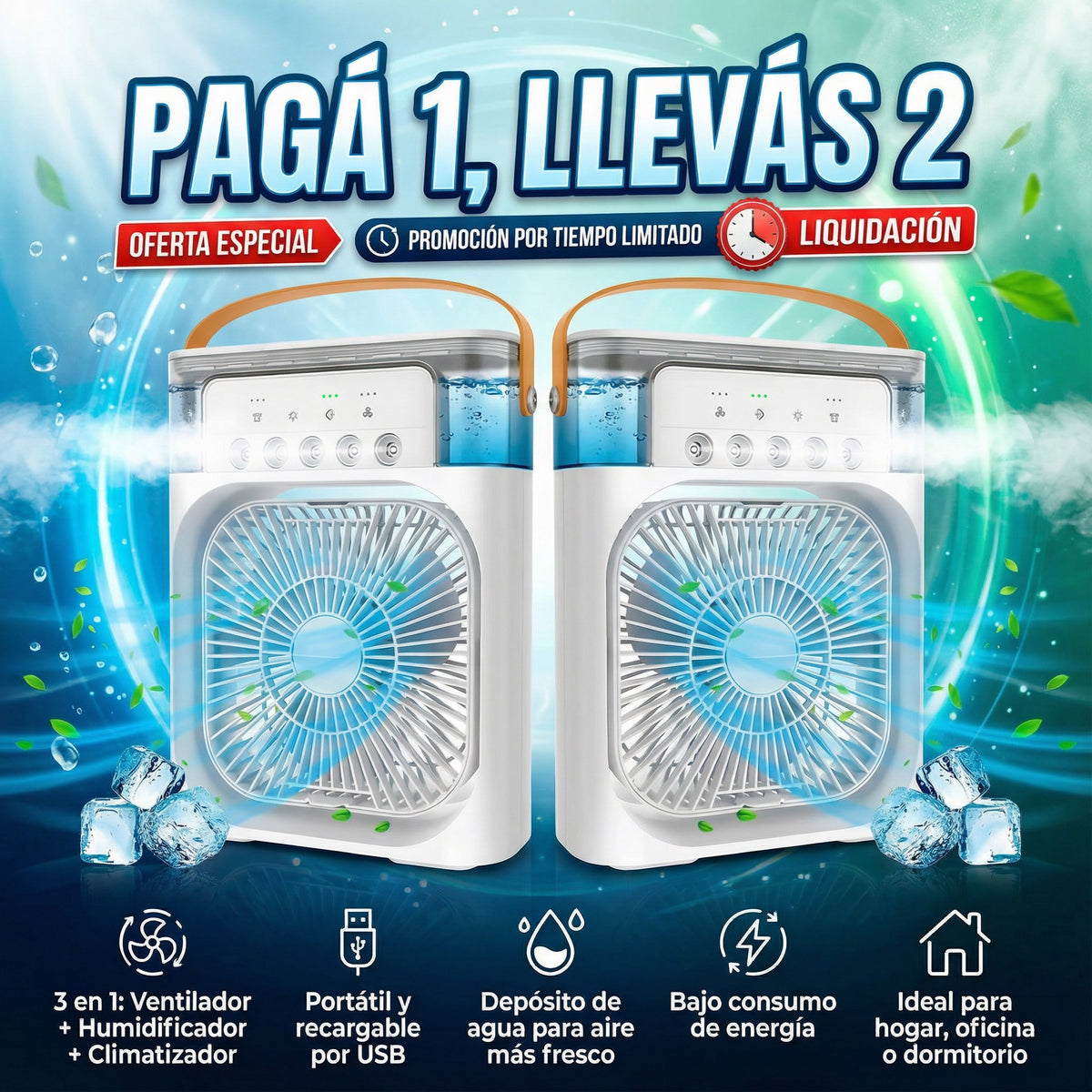 Pagá 1, llevás 2 – Ventilador Climatizador Portátil  3 EN 1 ❄️